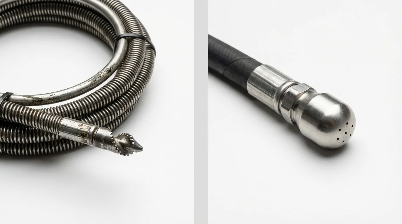 Drain snake cable and hydro jetting nozzle used for drain cleaning in Canyon, TX
